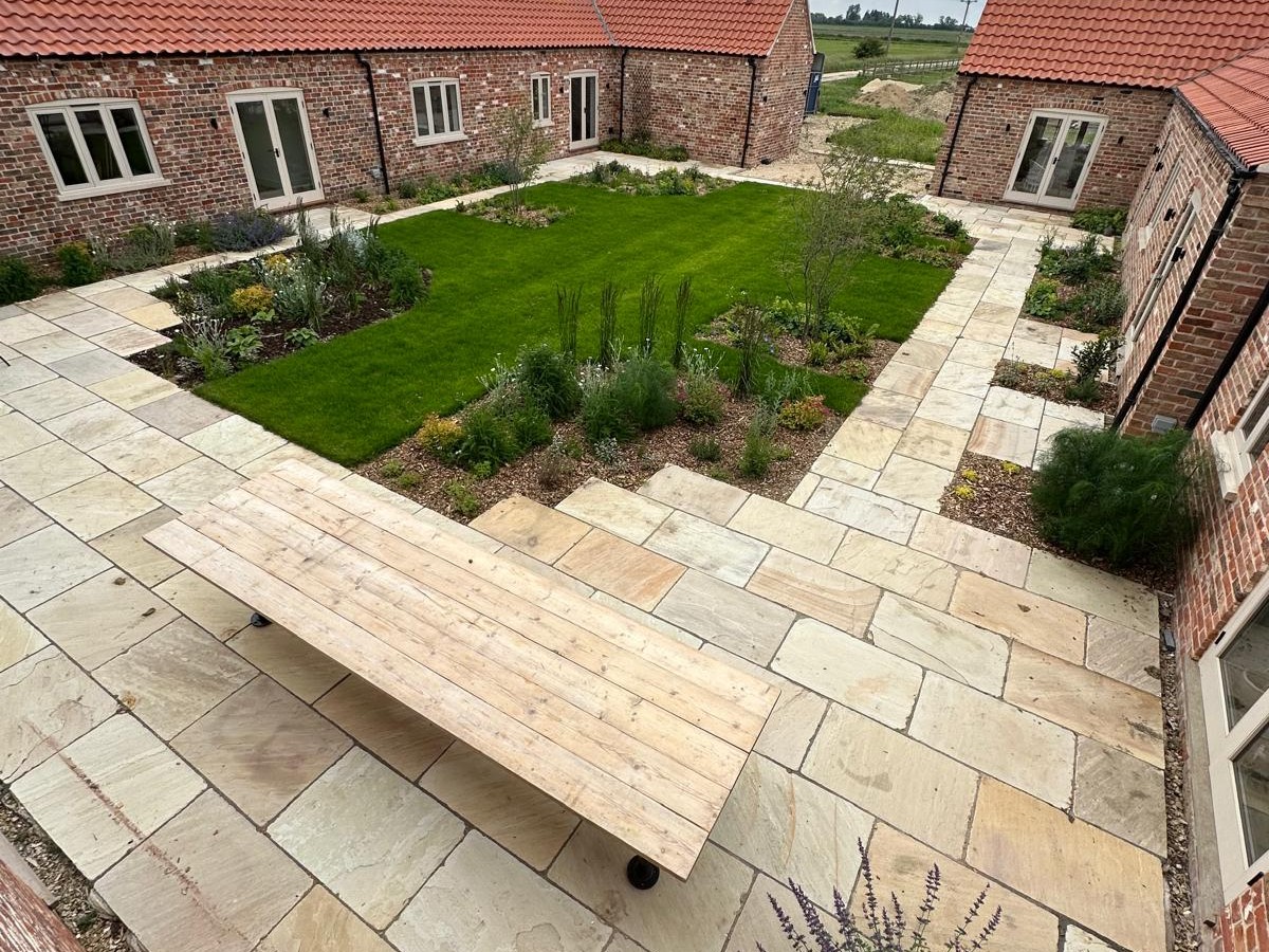 Lincolnshire Barn Conversion Garden with Seasonal Beauty. Low maintenance garden design near Sleaford and Spalding